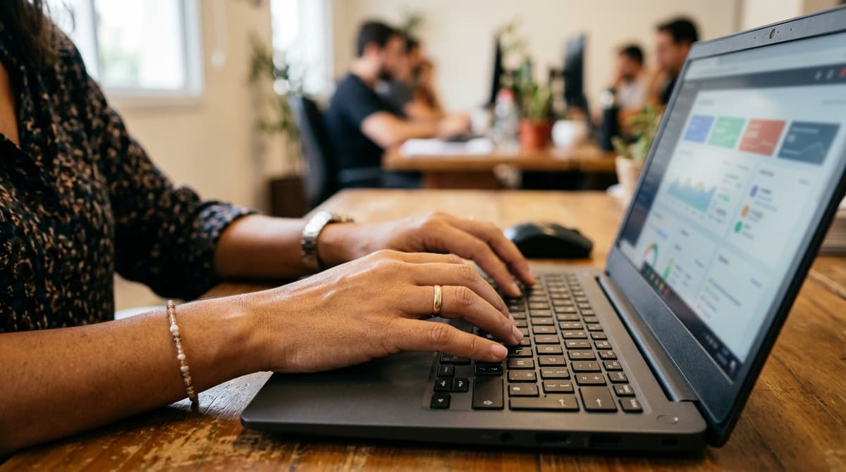 Tela de notebook com painel de custo por clique e lance máximo de campanha de busca